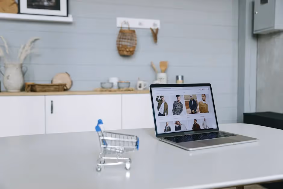 A laptop computer sitting on top of a white table