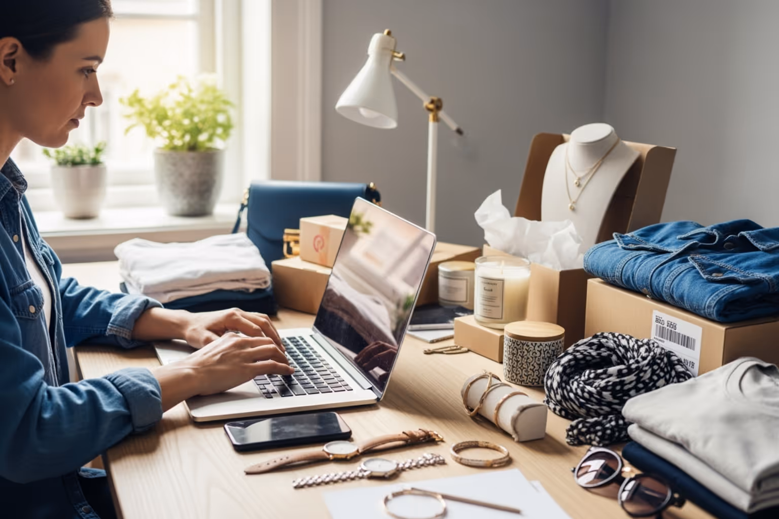 person working on laptop with products - how to build a successful ecommerce brand
