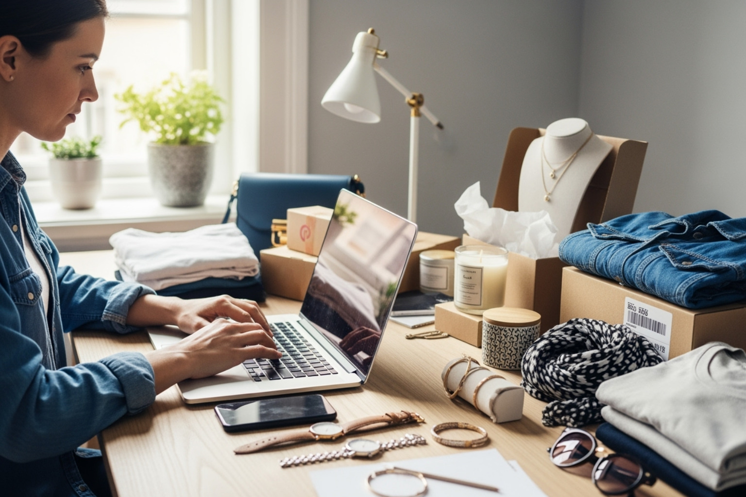 person working on laptop with products - how to build a successful ecommerce brand