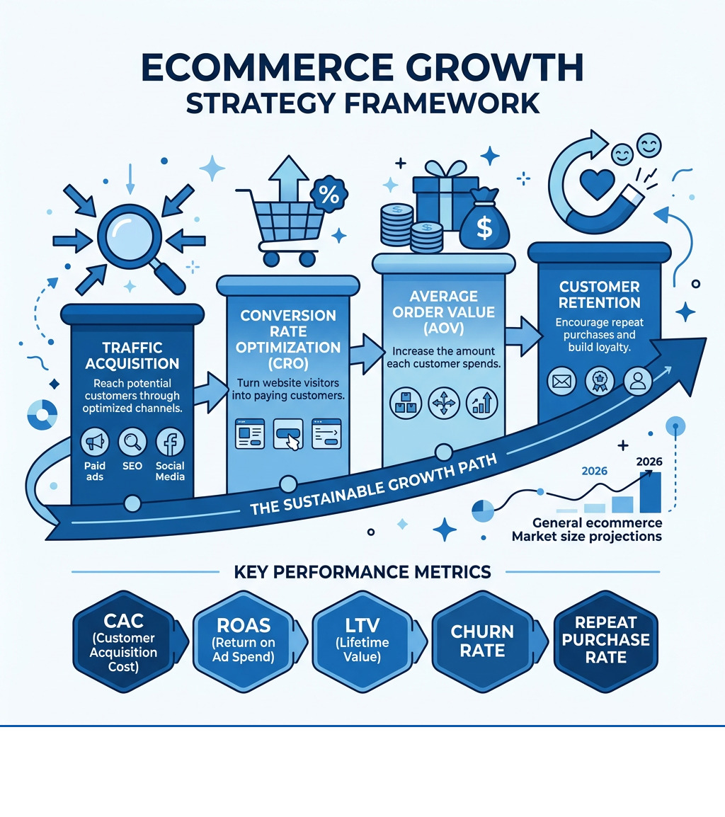 ecommerce growth strategy framework showing key pillars from traffic to retention - General Ecommerce Strategy & Growth ecommerce growth strategy framework showing key pillars from traffic to retention - General Ecommerce Strategy & Growth