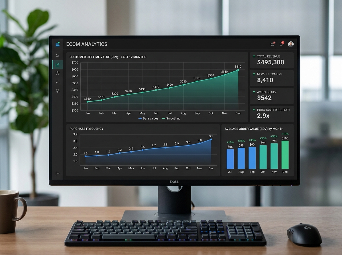 Dashboard showing rising customer lifetime value and purchase frequency - ecommerce loyalty program
