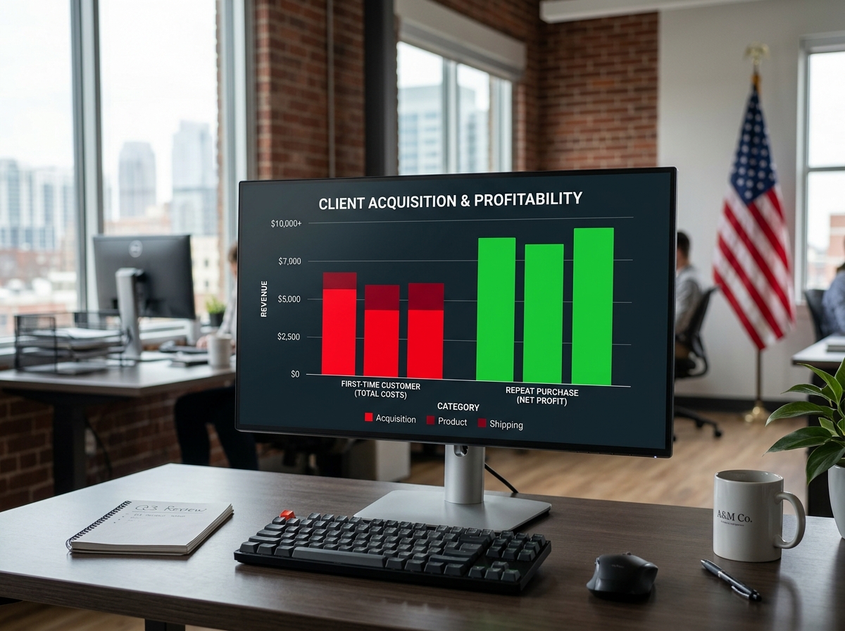 Comparison of first-time sale costs vs repeat purchase profit margins - shopify customer retention