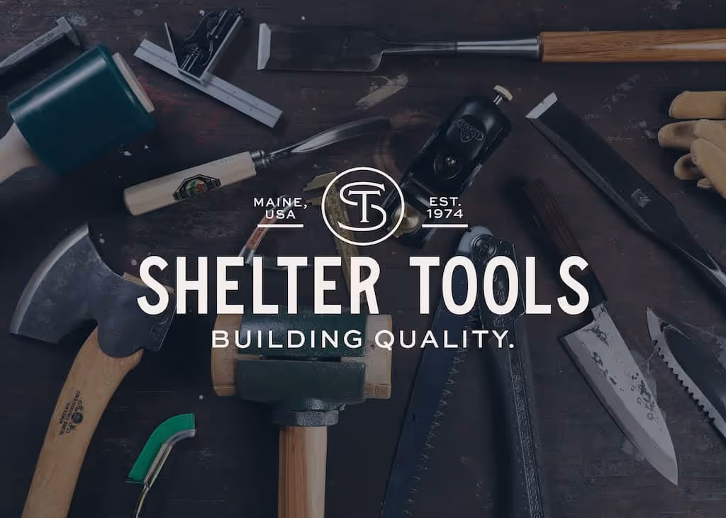 Shelter Tools timber-framing and woodworking tools performance marketing campaign imagery