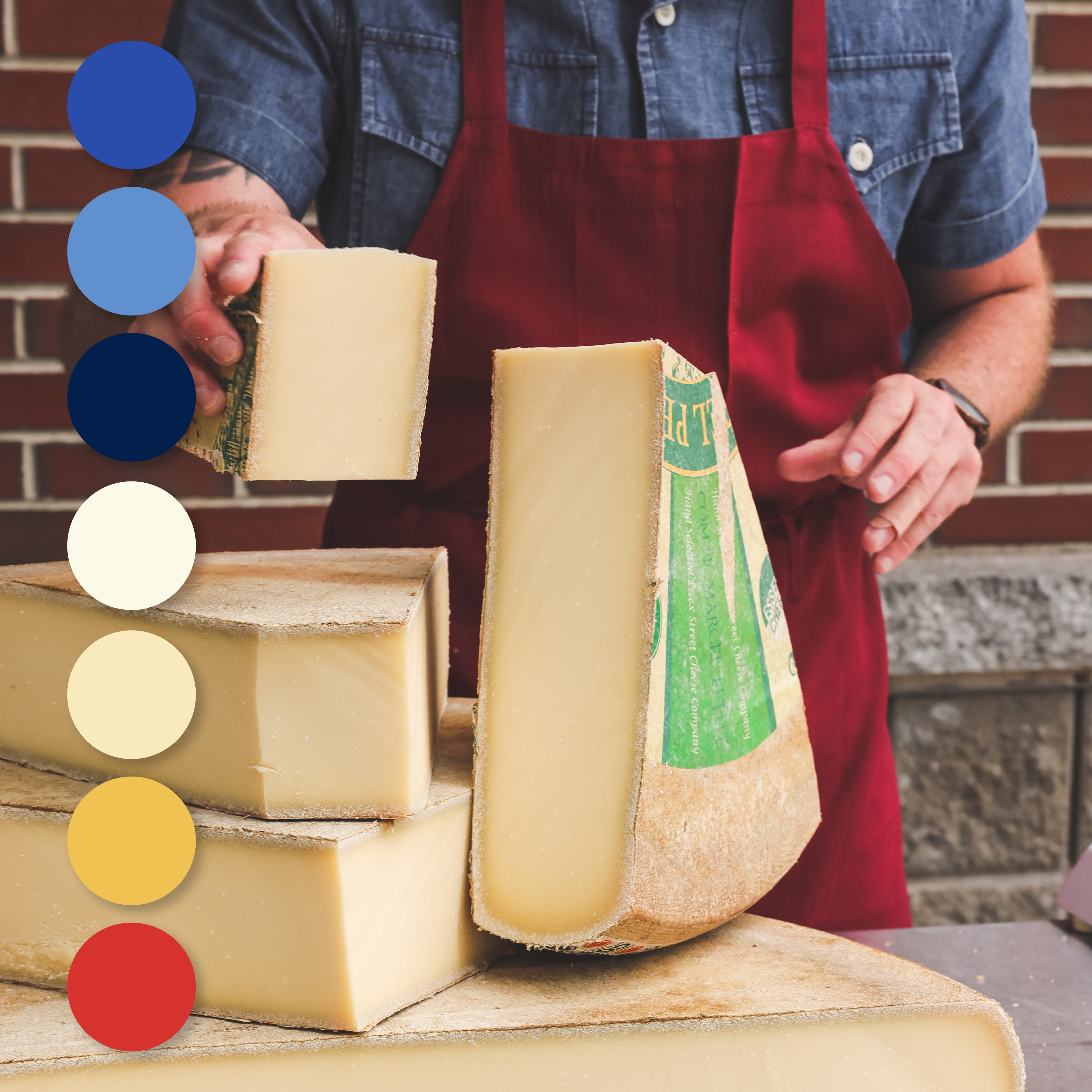 Sissle & Daughters branded packaging in the French-bistro-inspired blue and yellow palette