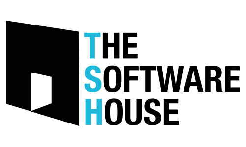 The Software House TSH logo featuring black angular shape with white cube and cyan blue text