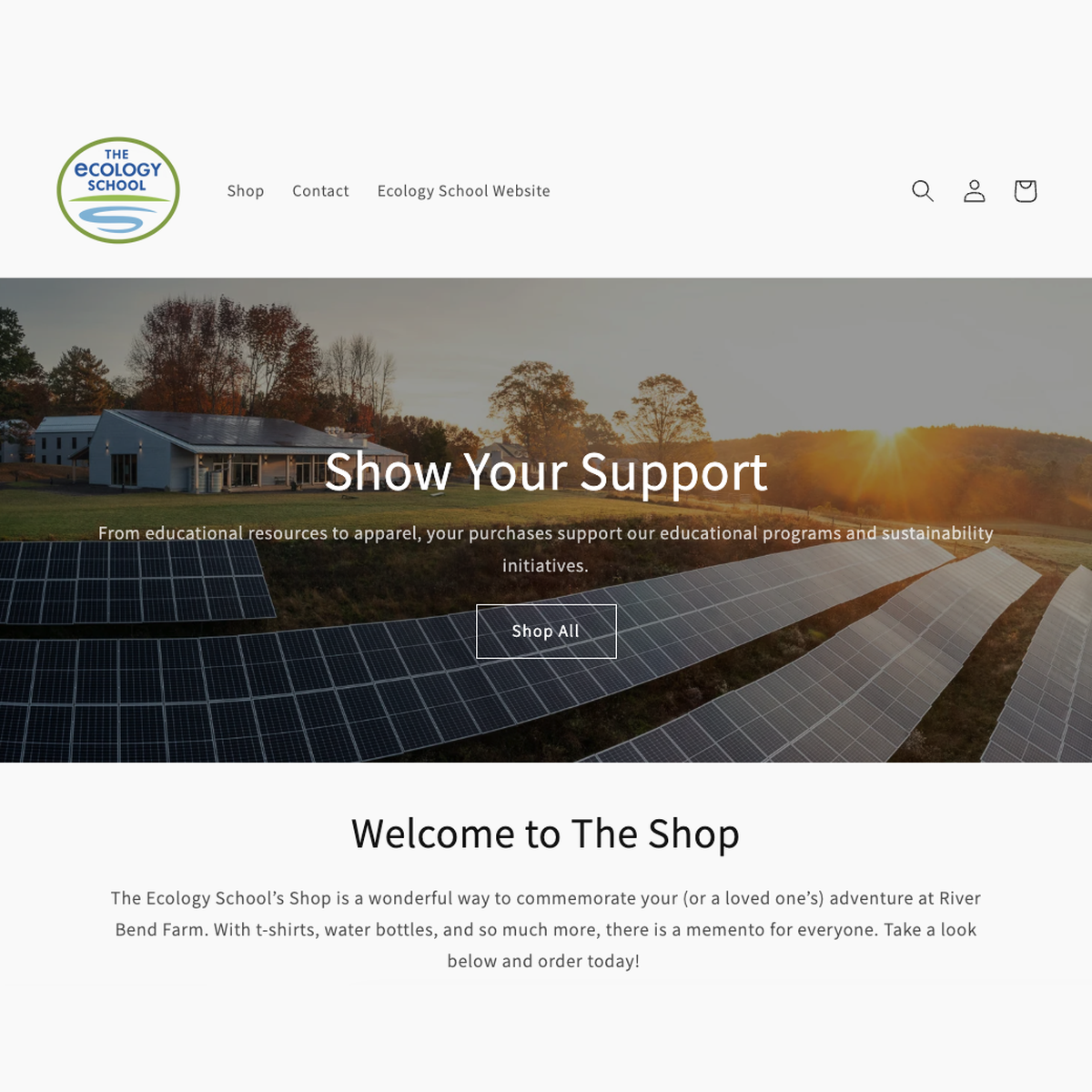 The Ecology School's Shopify storefront homepage, built by First Pier