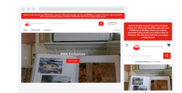 The museum store's Shopify storefront shown on desktop and mobile