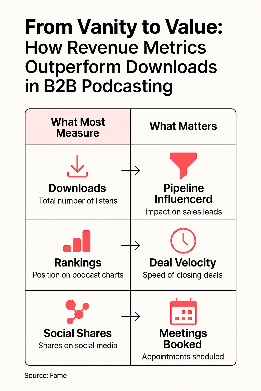 Infographic: From Vanity to Value: How Revenue Metrics Outperform Downloads in B2B Podcasting