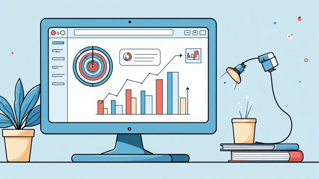 A dashboard showing podcast analytics and growth charts, illustrating data-driven promotion.