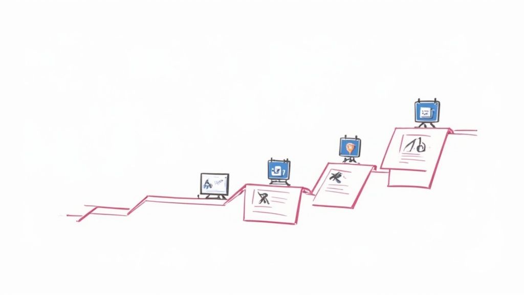 A detailed content calendar on a laptop screen, showing various scheduled posts for different platforms