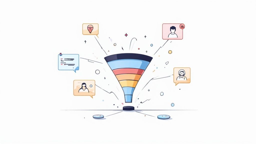 A group of diverse professionals collaborating on a demand generation strategy around a modern office table, with charts and data visualizations in the background.