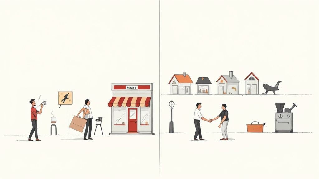 A group of professionals in a modern office collaborating on a marketing strategy.