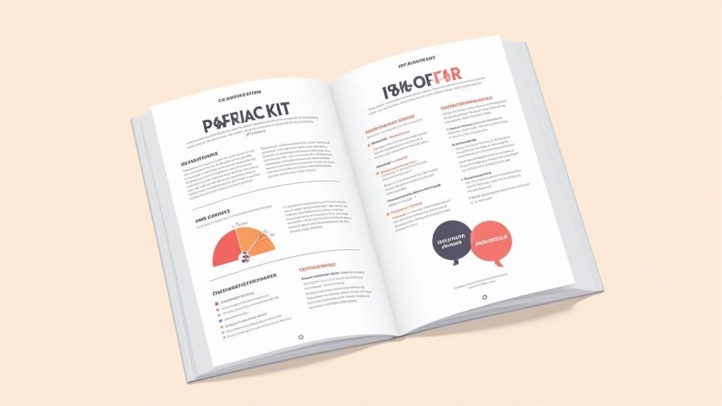 A person reviewing a podcast media kit on a tablet, showing charts and listener demographics.