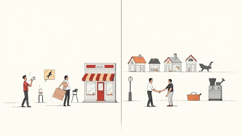 A group of professionals in a modern office collaborating on a marketing strategy.