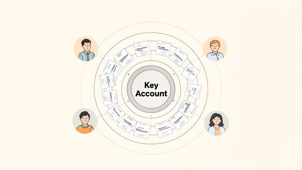 A diagram illustrating a 'Key Account' at the center, surrounded by relevant documents and four connected team members.