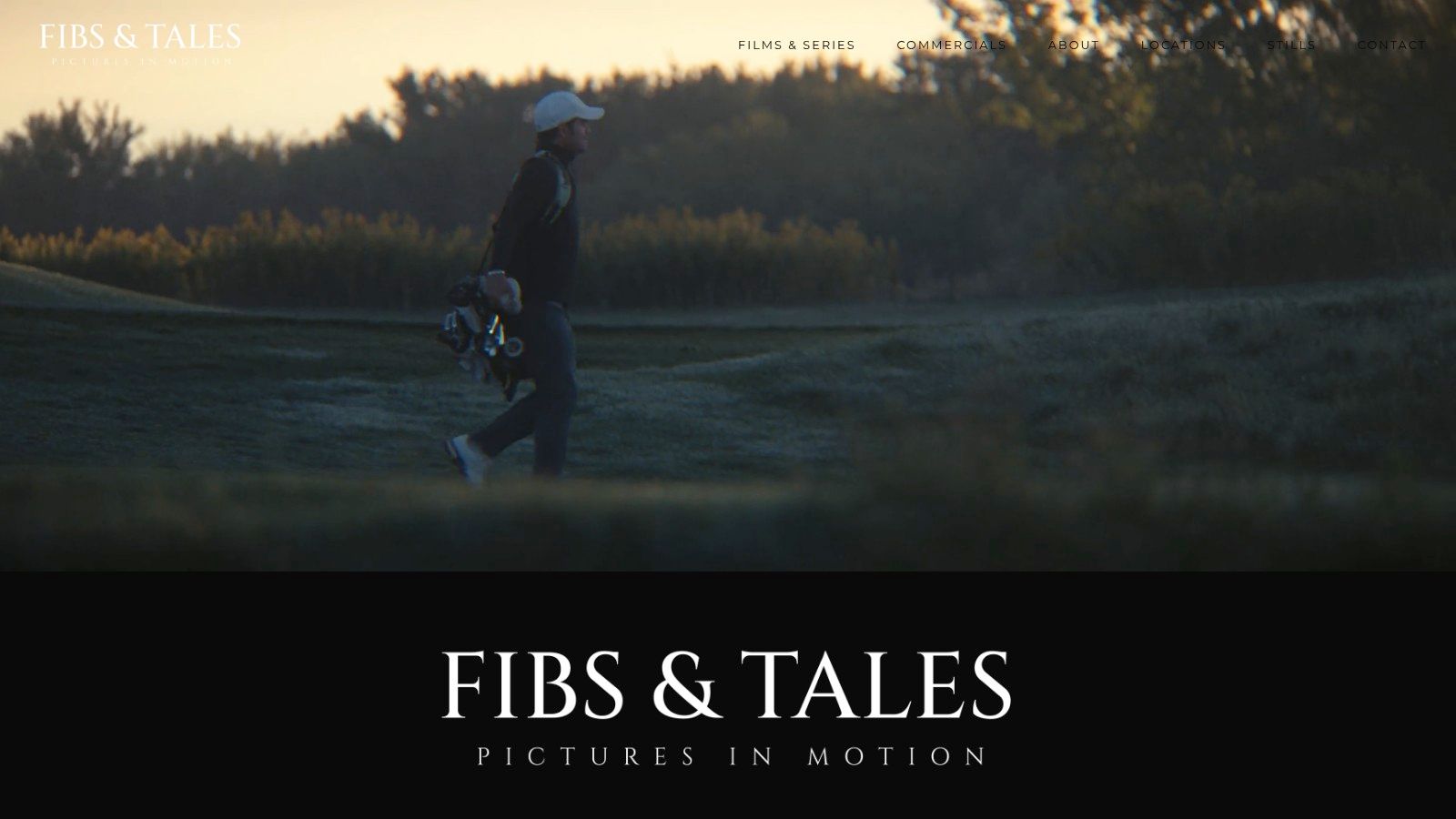A screenshot from a Fibs & Tales production, showing a golfer in a cinematic setting, highlighting their work in Miami.