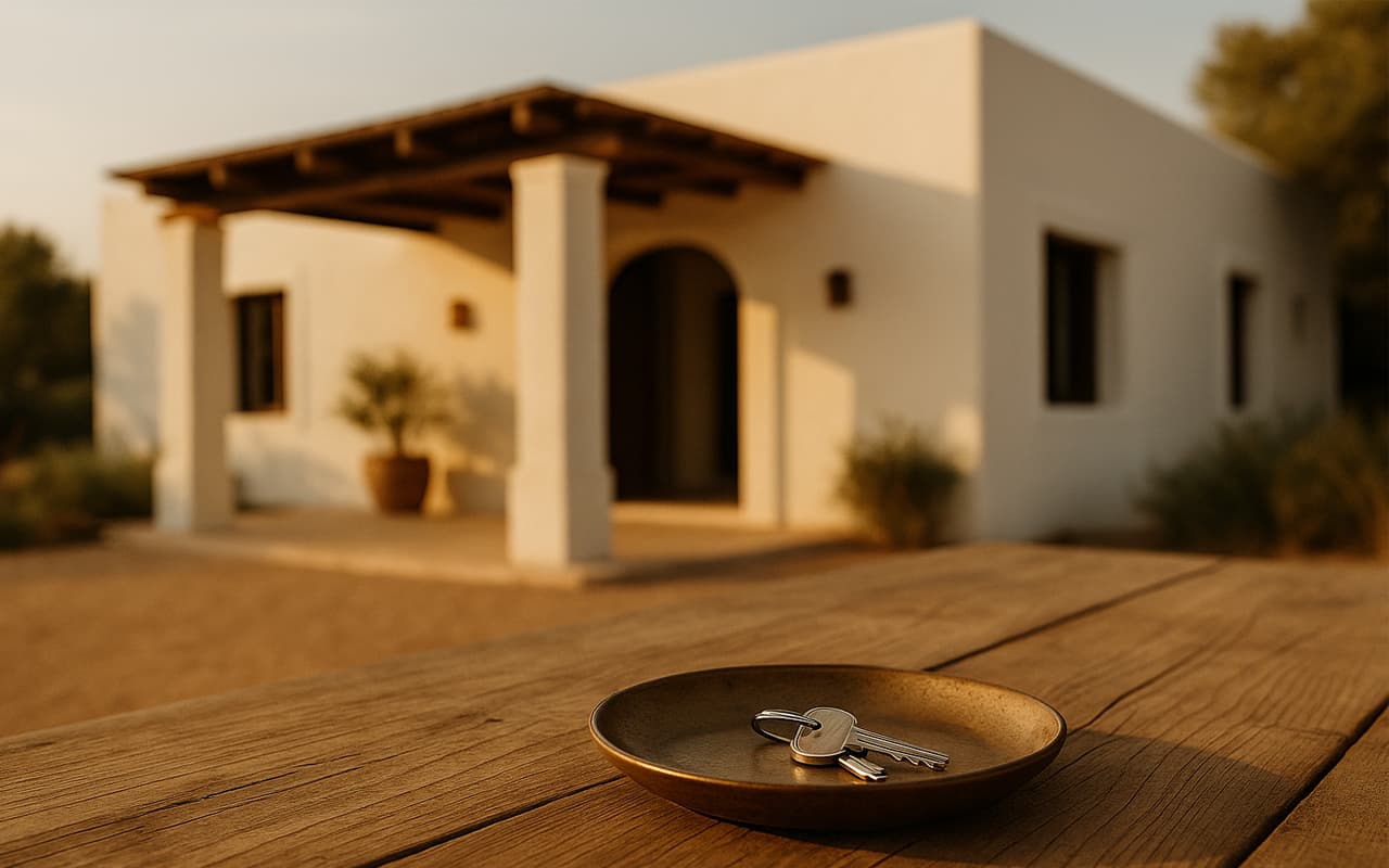 A pair of sunglasses with views of Ibiza