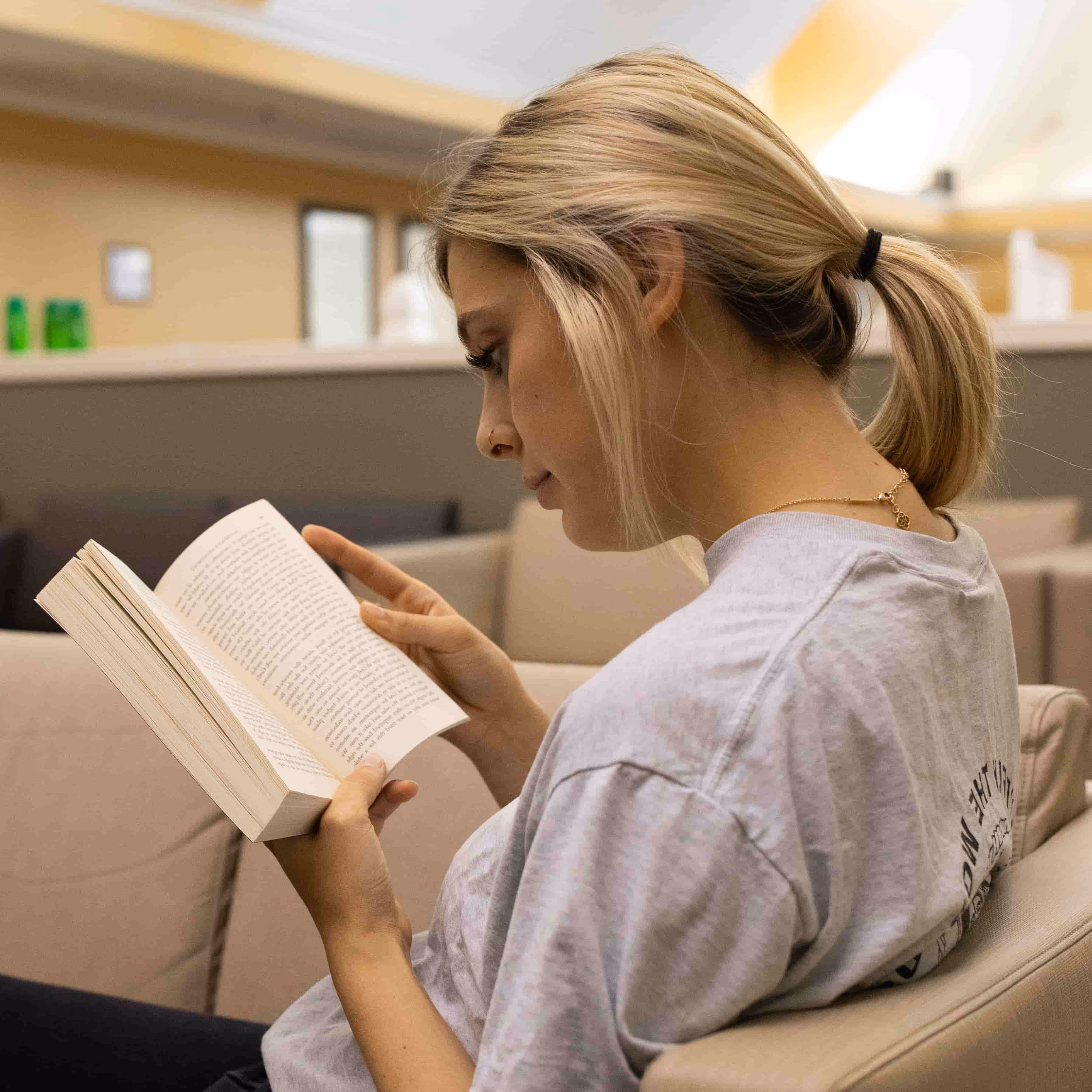 Patient reading during treatment program 