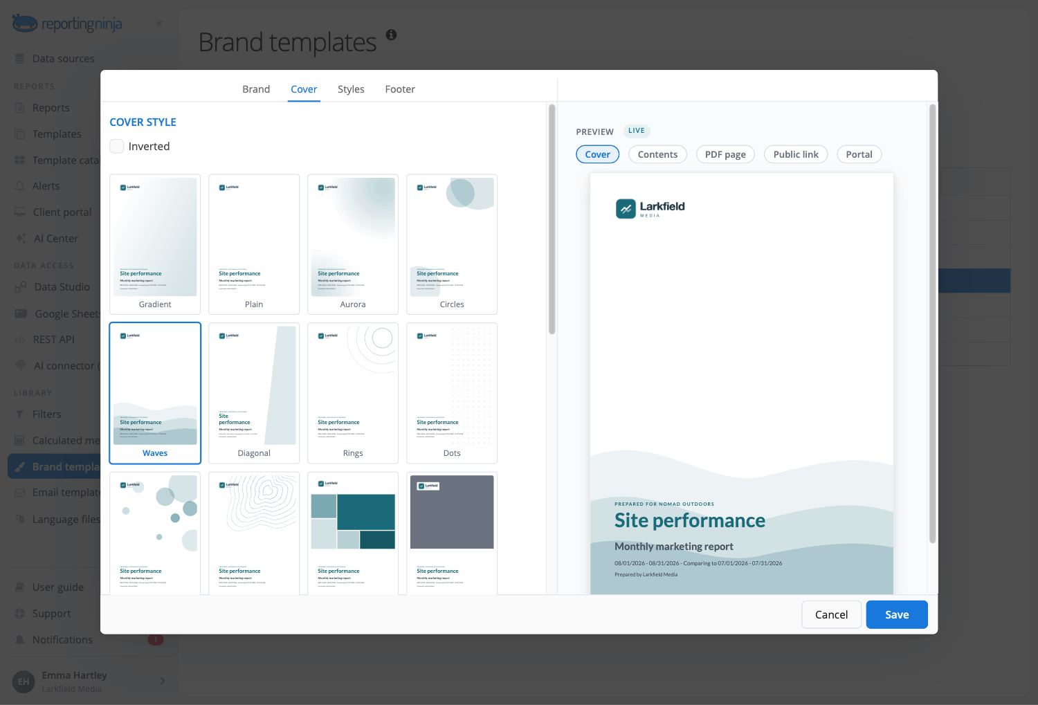 Brand template in Reporting Ninja
