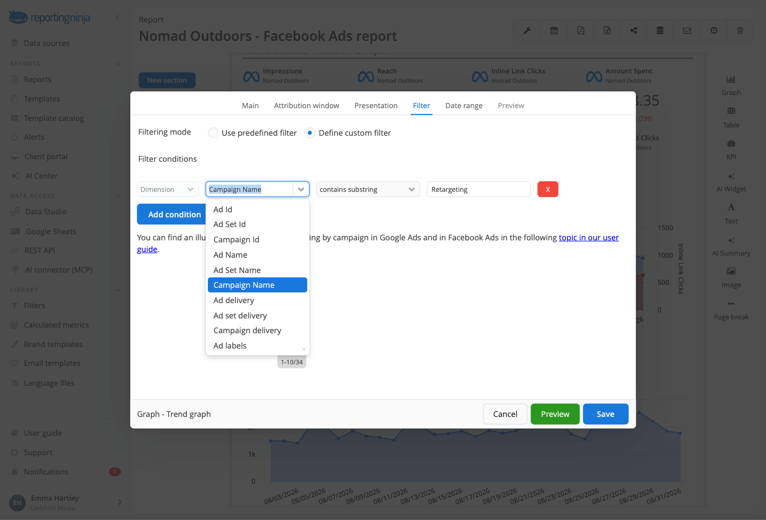 Filters in Reporting Ninja