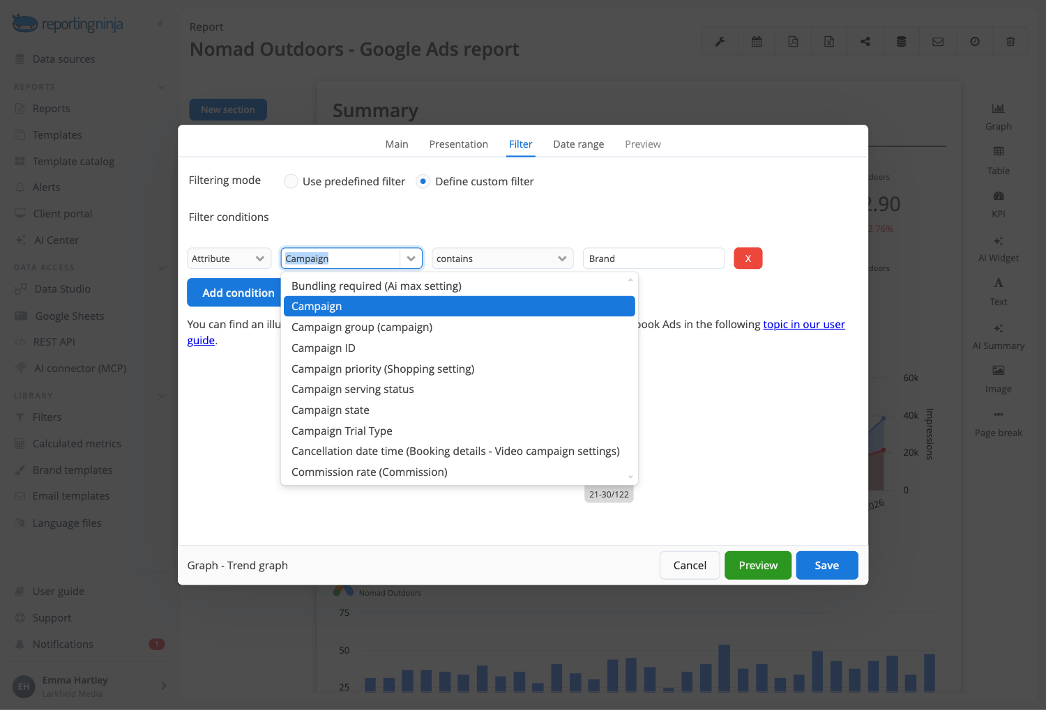 Filters in Reporting Ninja