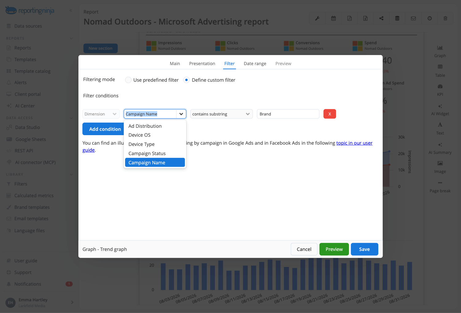 Filters in Reporting Ninja