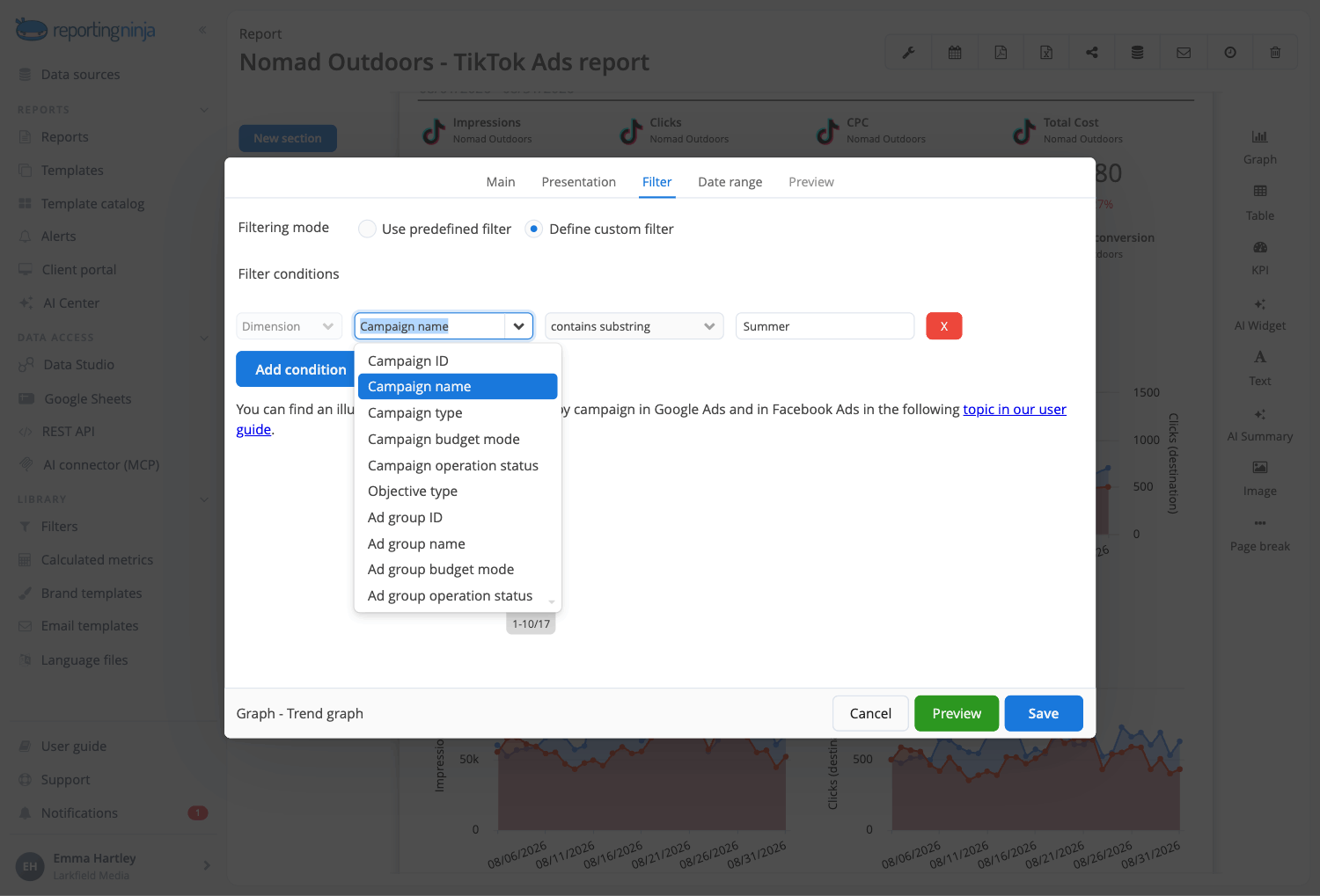 Filters in Reporting Ninja