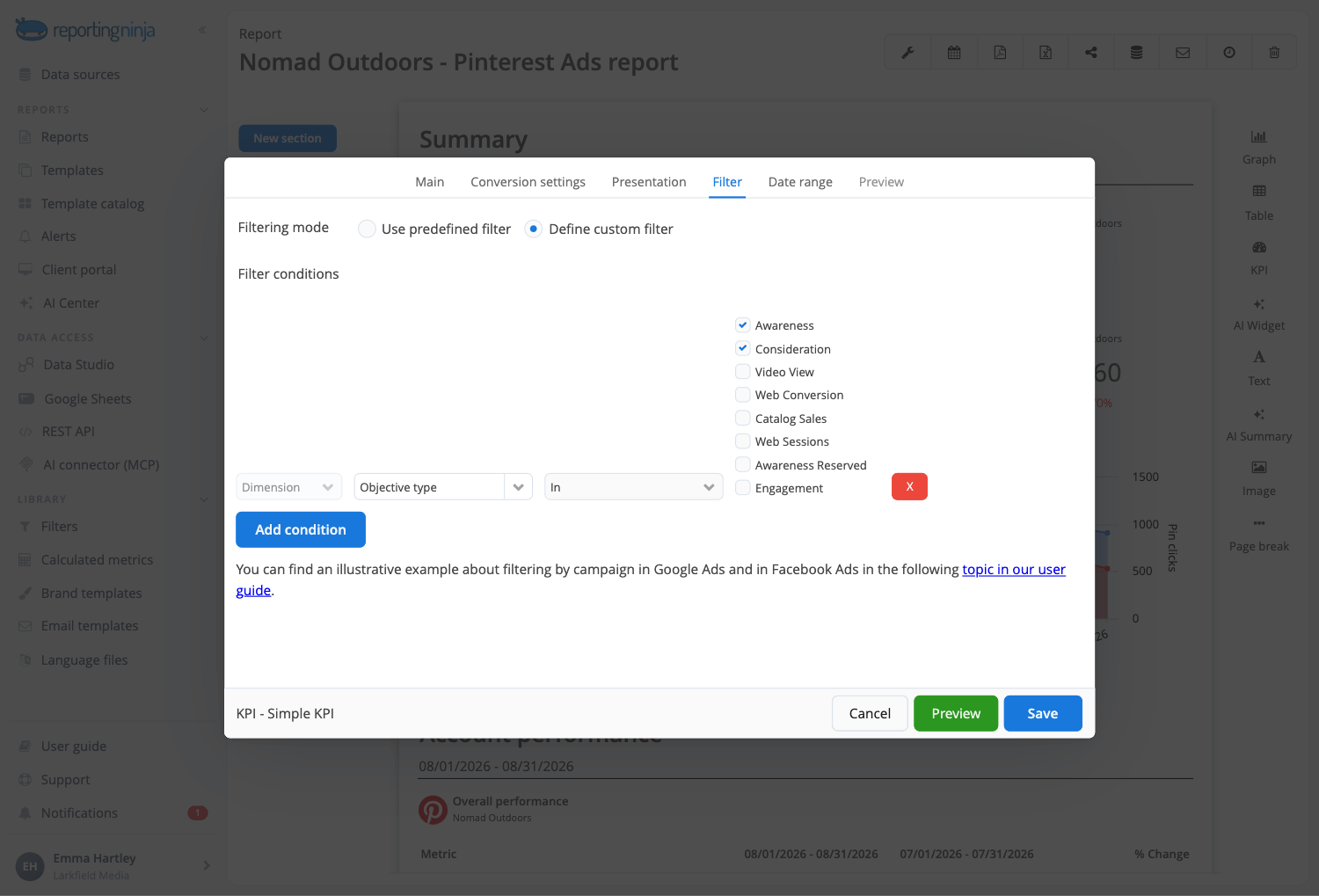 Filters in Reporting Ninja