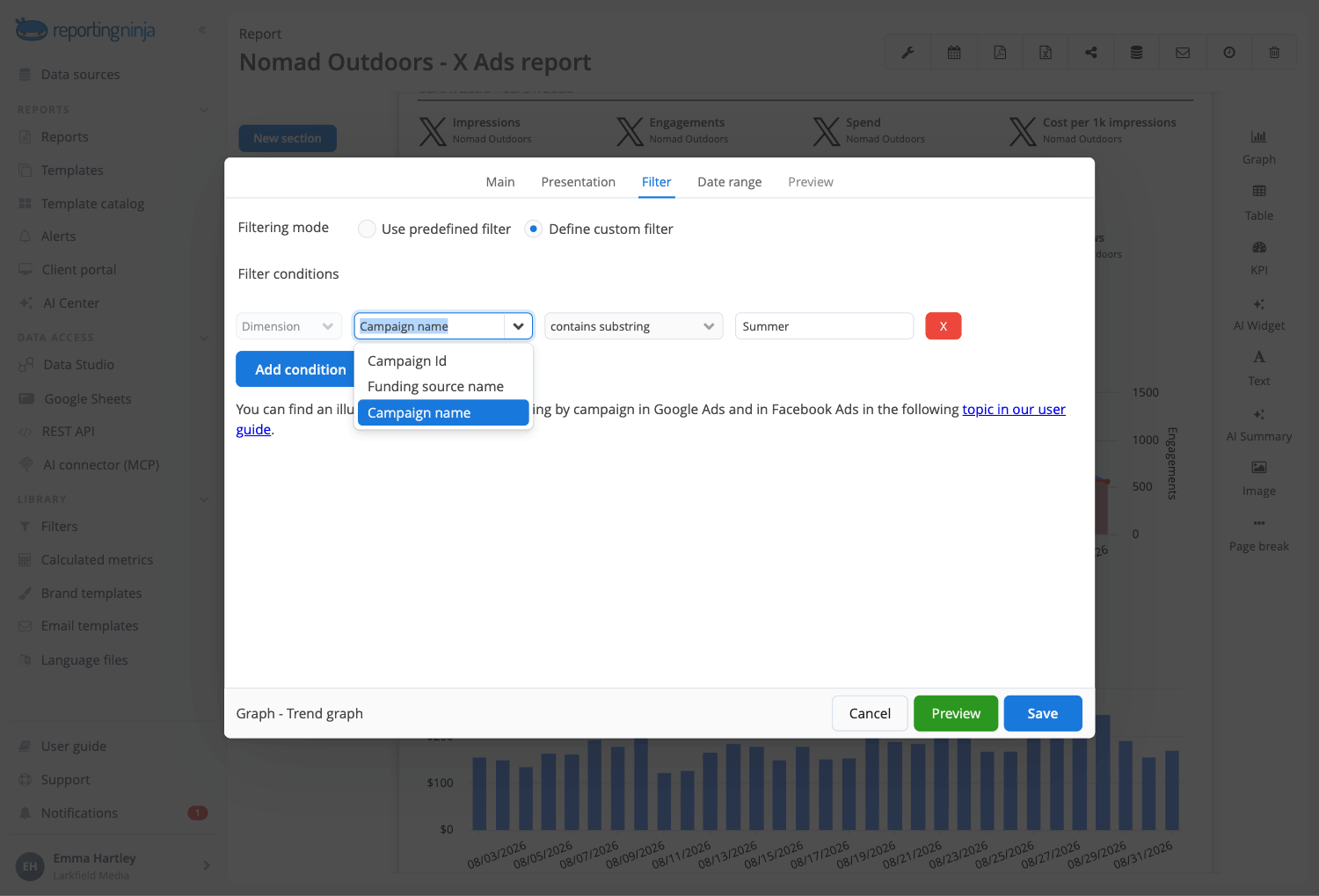 Filters in Reporting Ninja