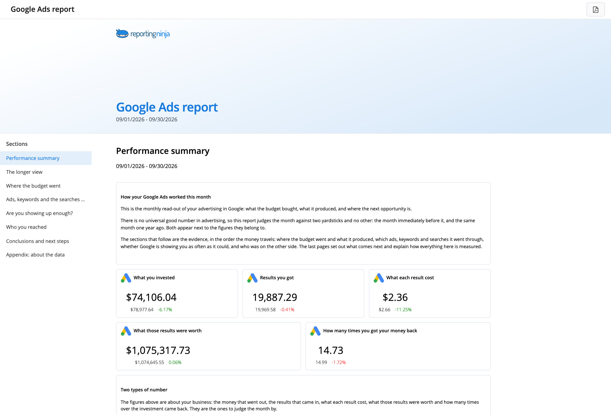 Preview of a catalog report on realistic data, before creating it