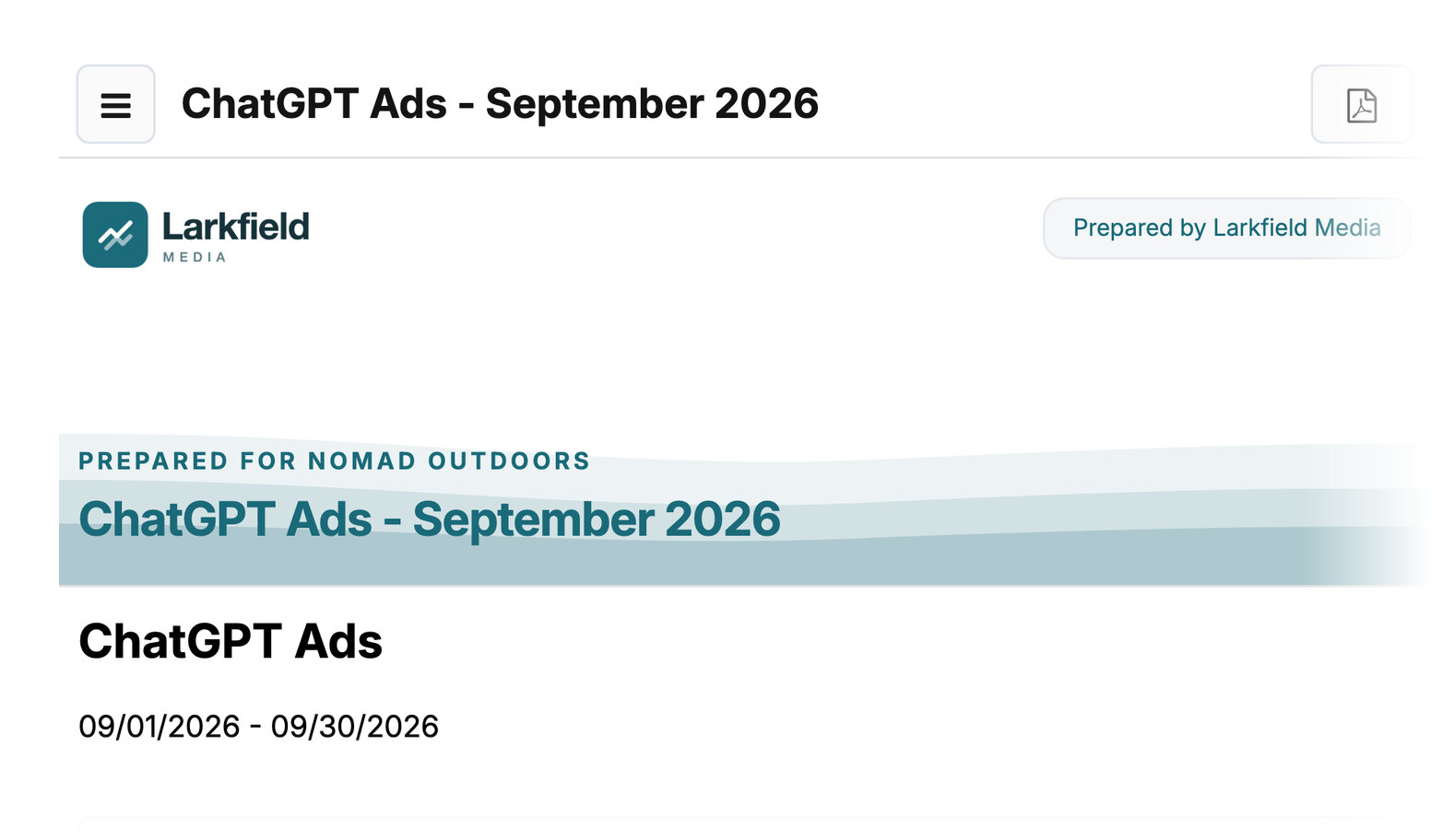 A report opened from its share link in the browser, with the agency's brand and no login