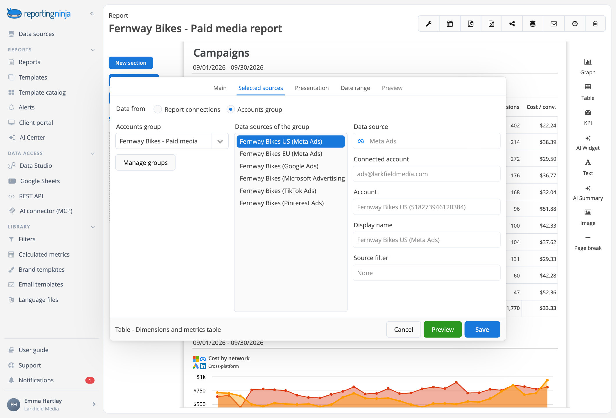 Cross-platform widget settings: the data comes from the client's accounts group