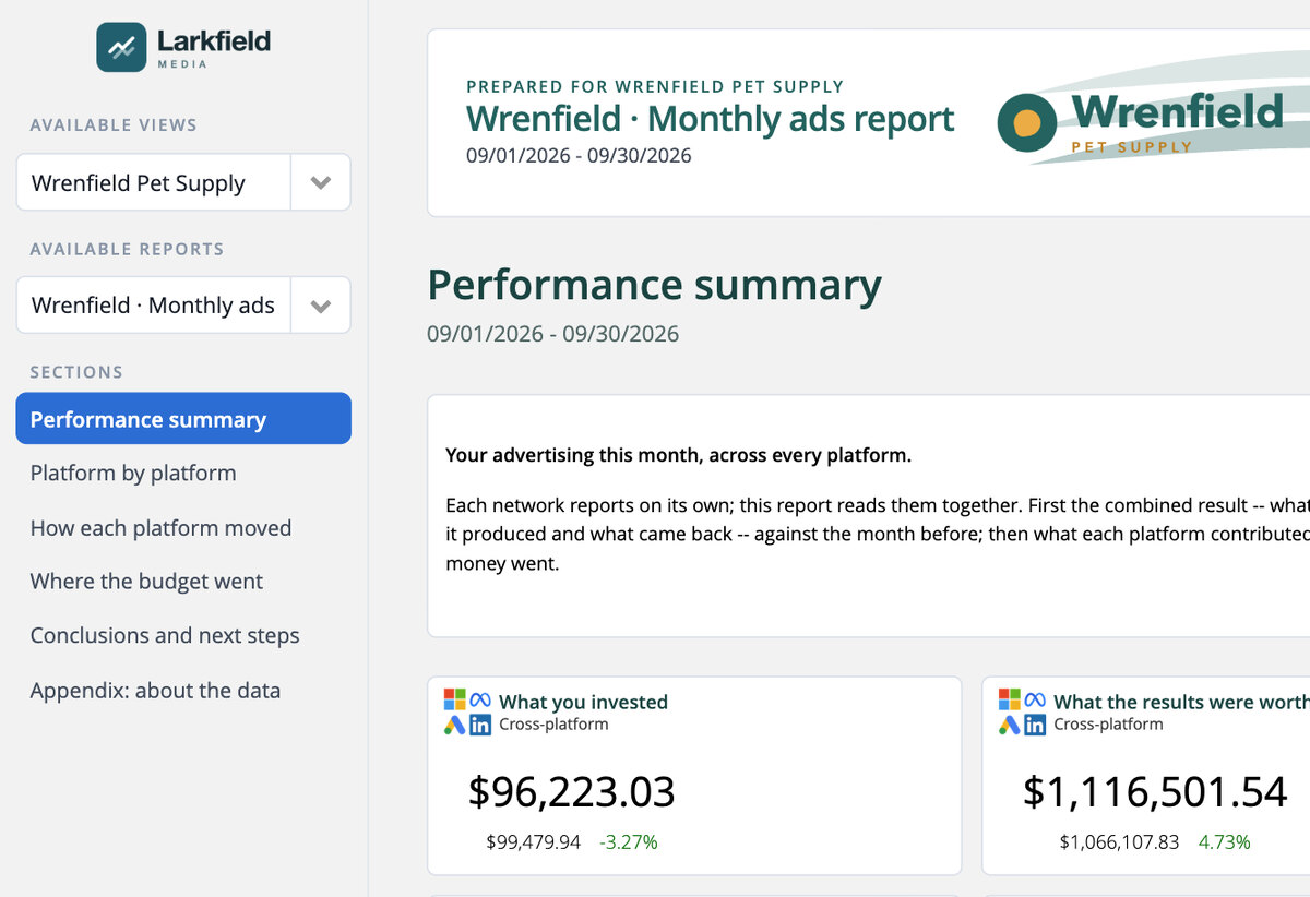 The report in the client portal, branded for the client