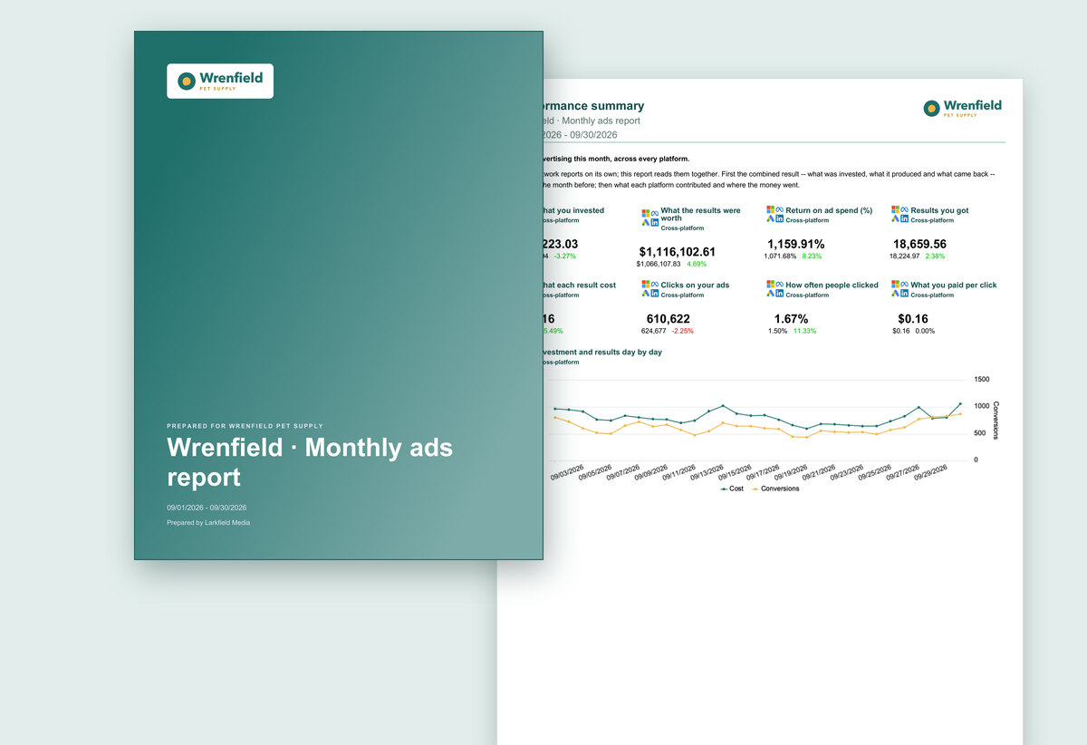 Front cover and the summary page of the report in the client's brand