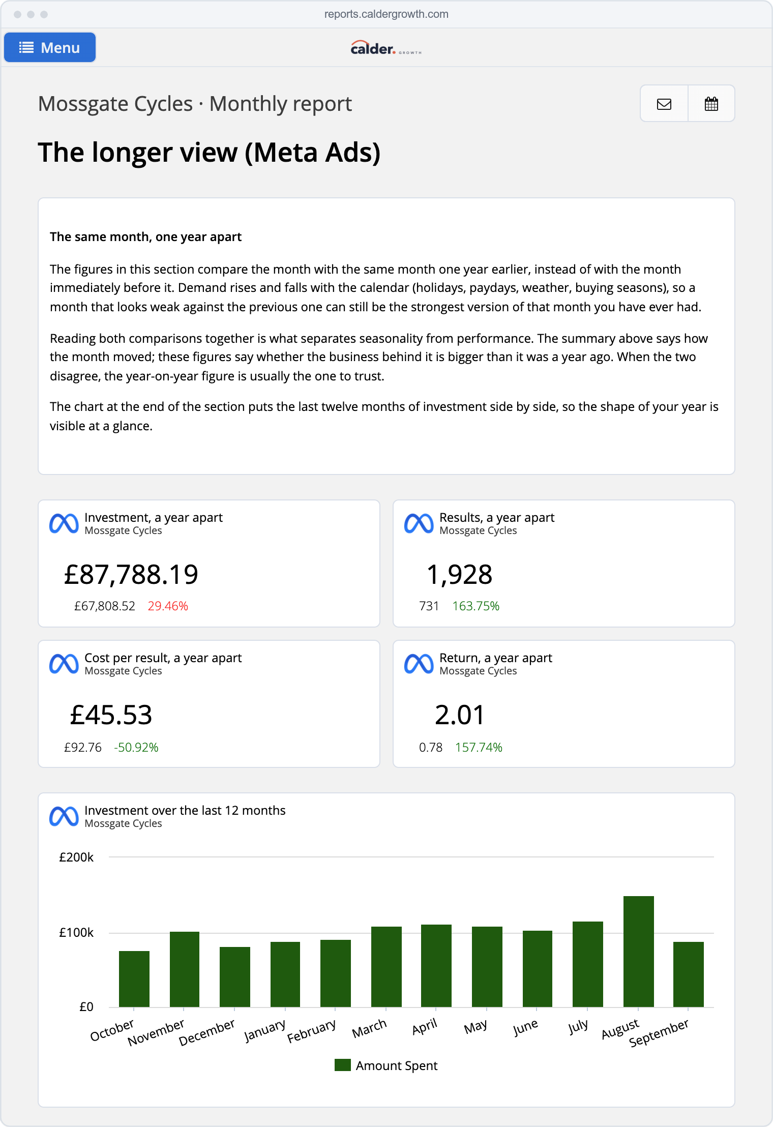 A client's report in the consultant's client portal, under the consultant's own domain and brand