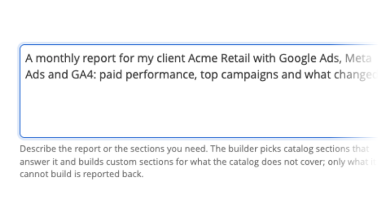 AI Builder prompt describing a monthly client report in one sentence