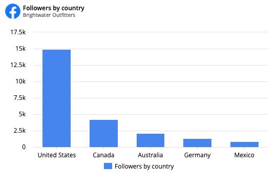 Column chart of a Facebook Page's followers by country in Reporting Ninja
