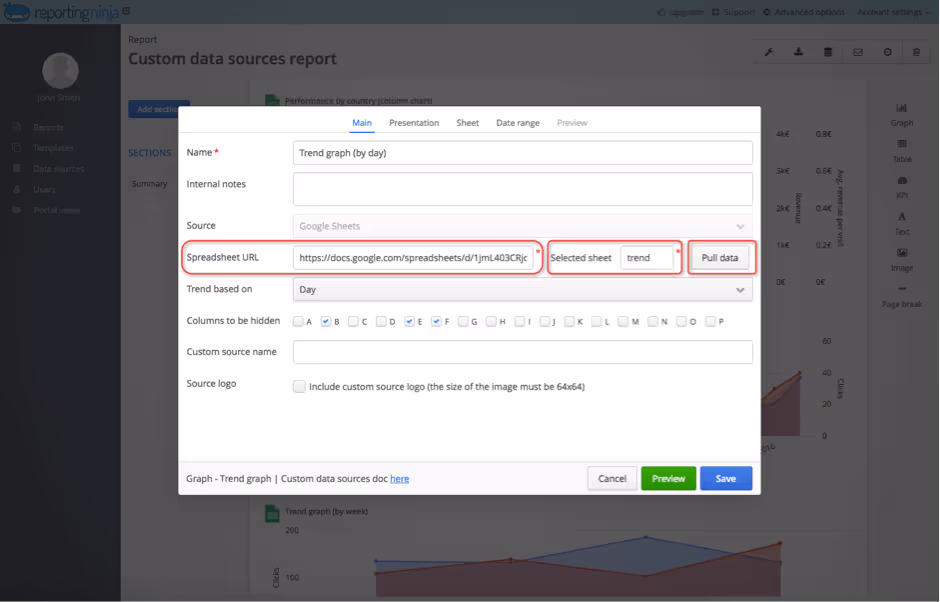 Cómo usar Google Sheets en Reporting Ninja
