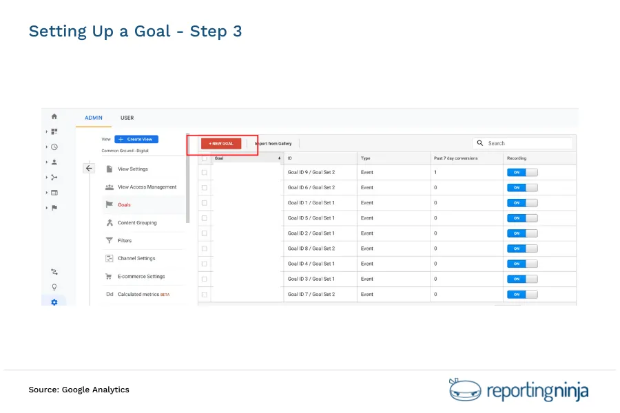 Setting up a goal - Step 3