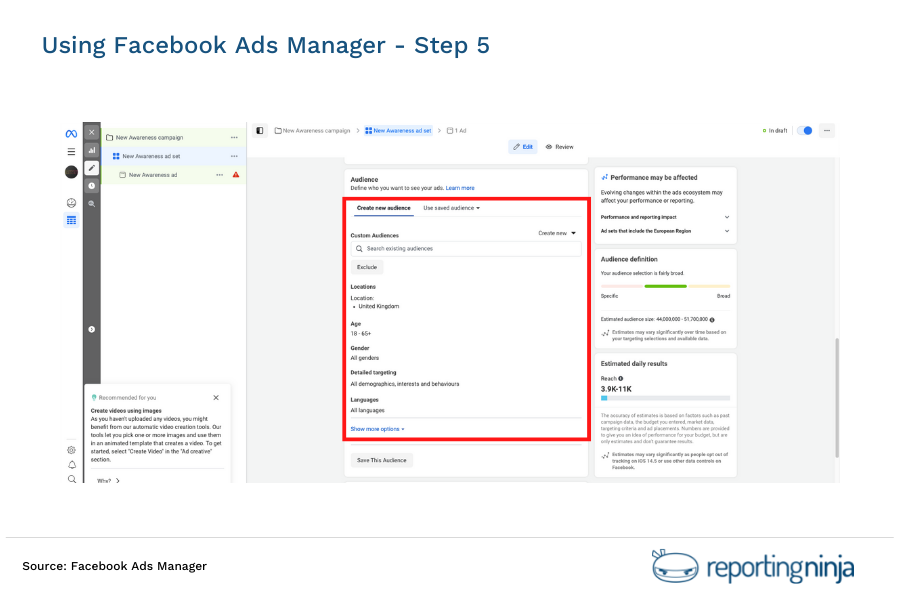 Using Facebook Ads Manager - step 5