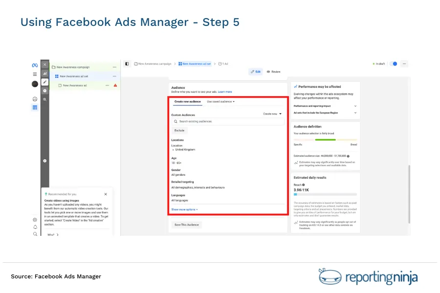 Using Facebook Ads Manager - step 5