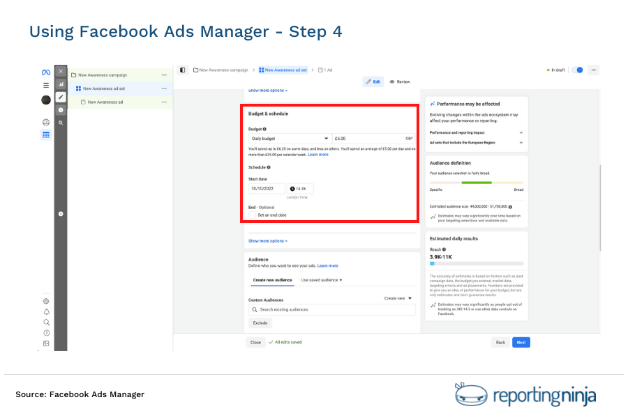 Using Facebook Ads Manager - step 4