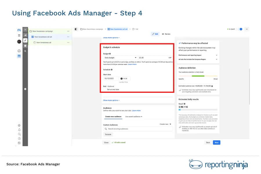 Using Facebook Ads Manager - step 4