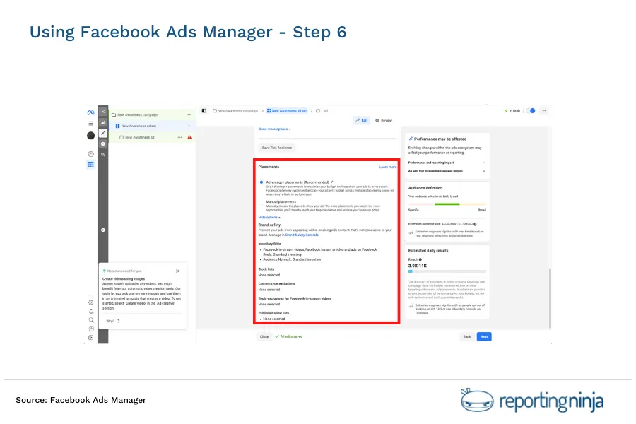 Using Facebook Ads Manager - step 6