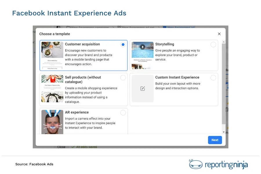 Facebook instant experience ads