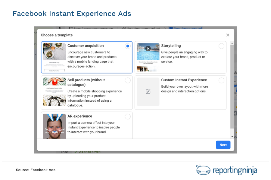 Facebook instant experience ads