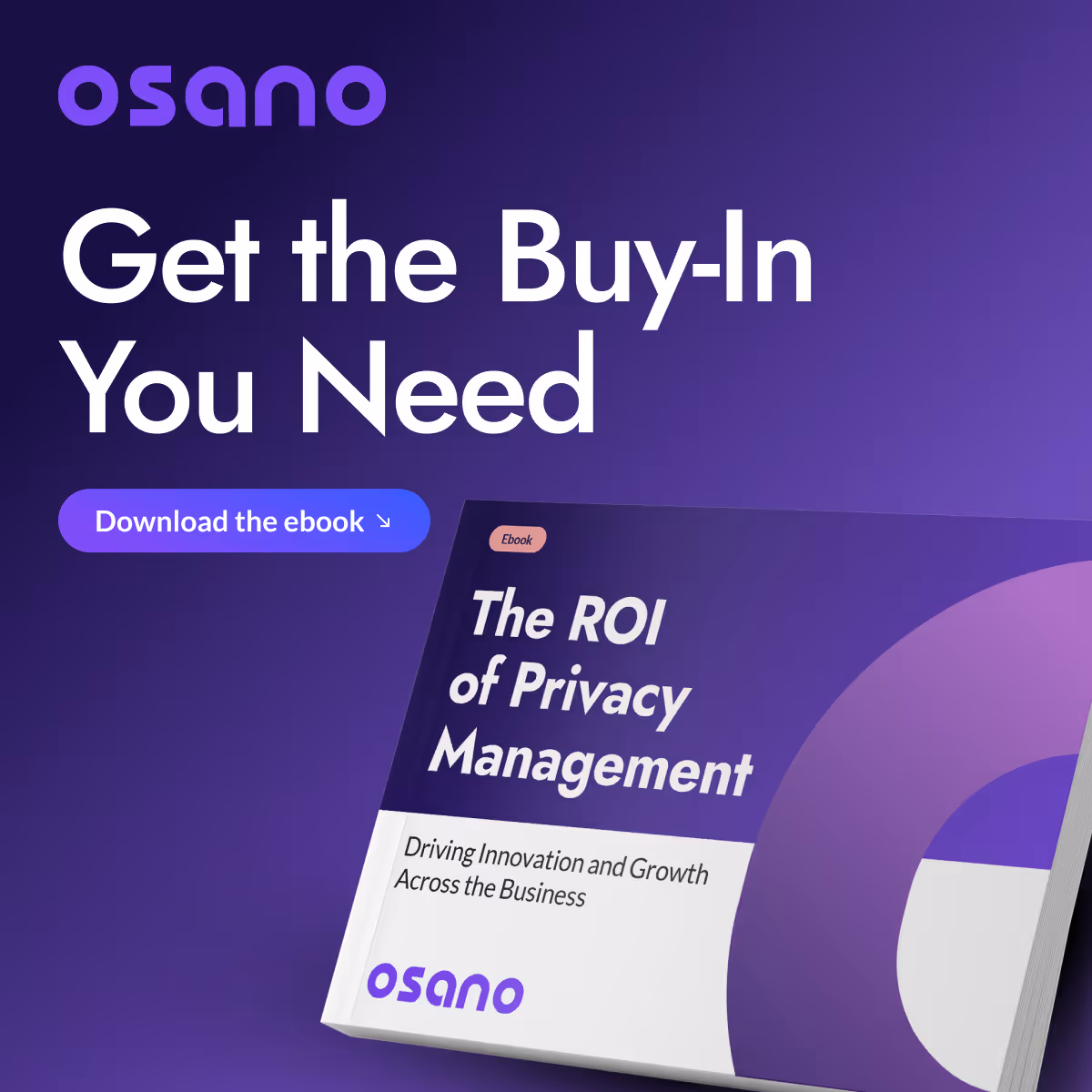 An ad promoting Osano's ebook entitled "The ROI of Privacy Management"