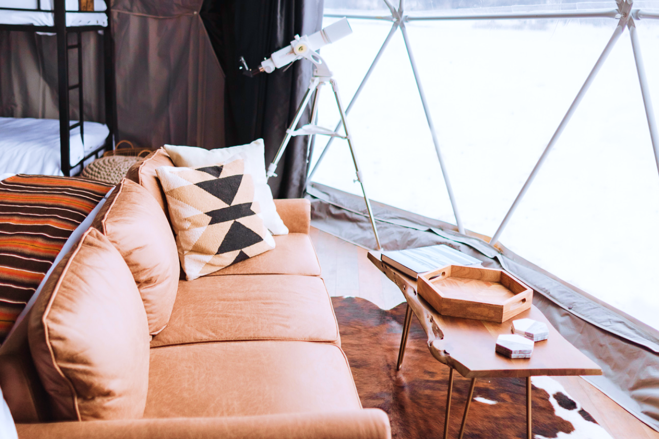 Inside of king suite geodesic dome