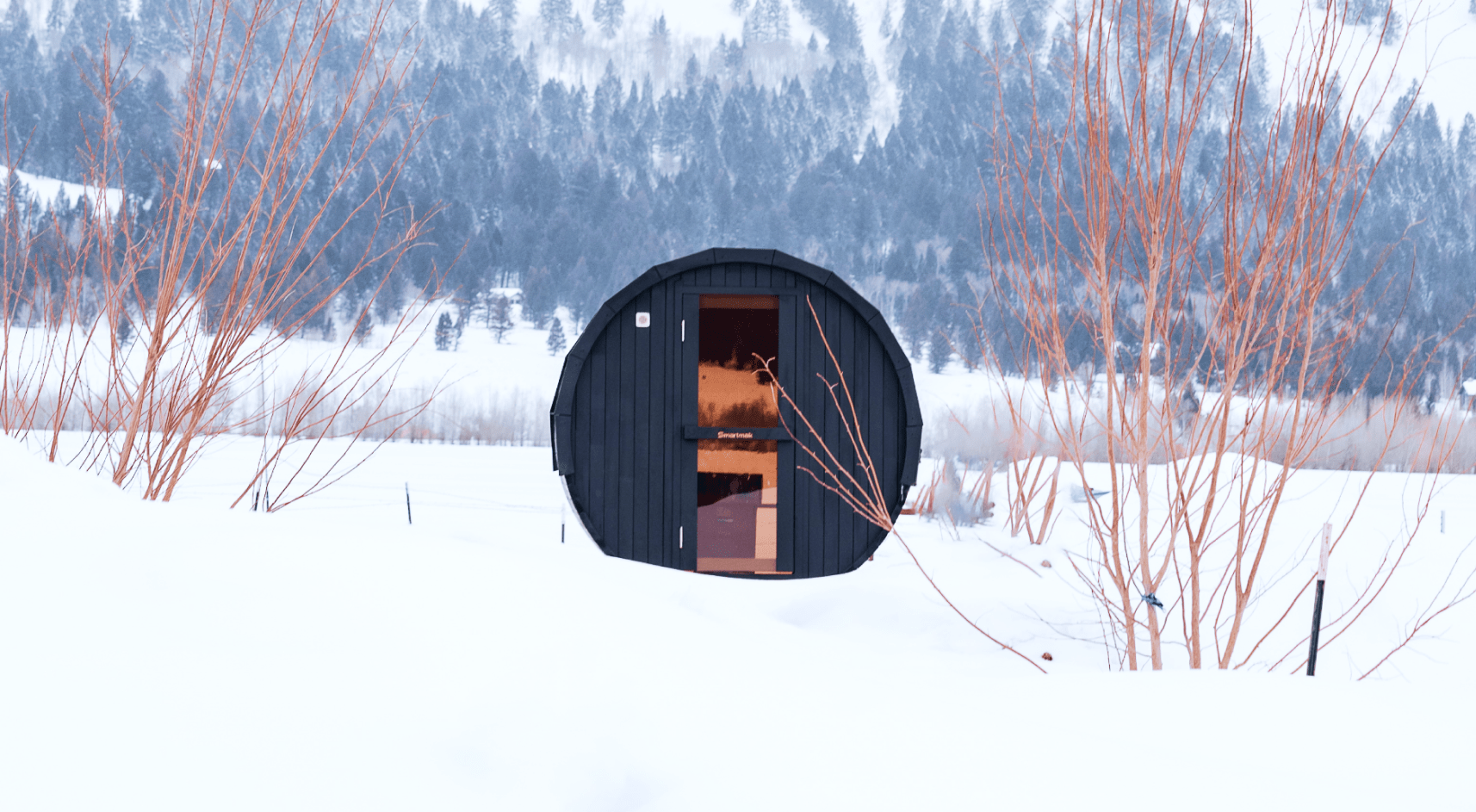 Sauna in front of Grand Teton mountain range.