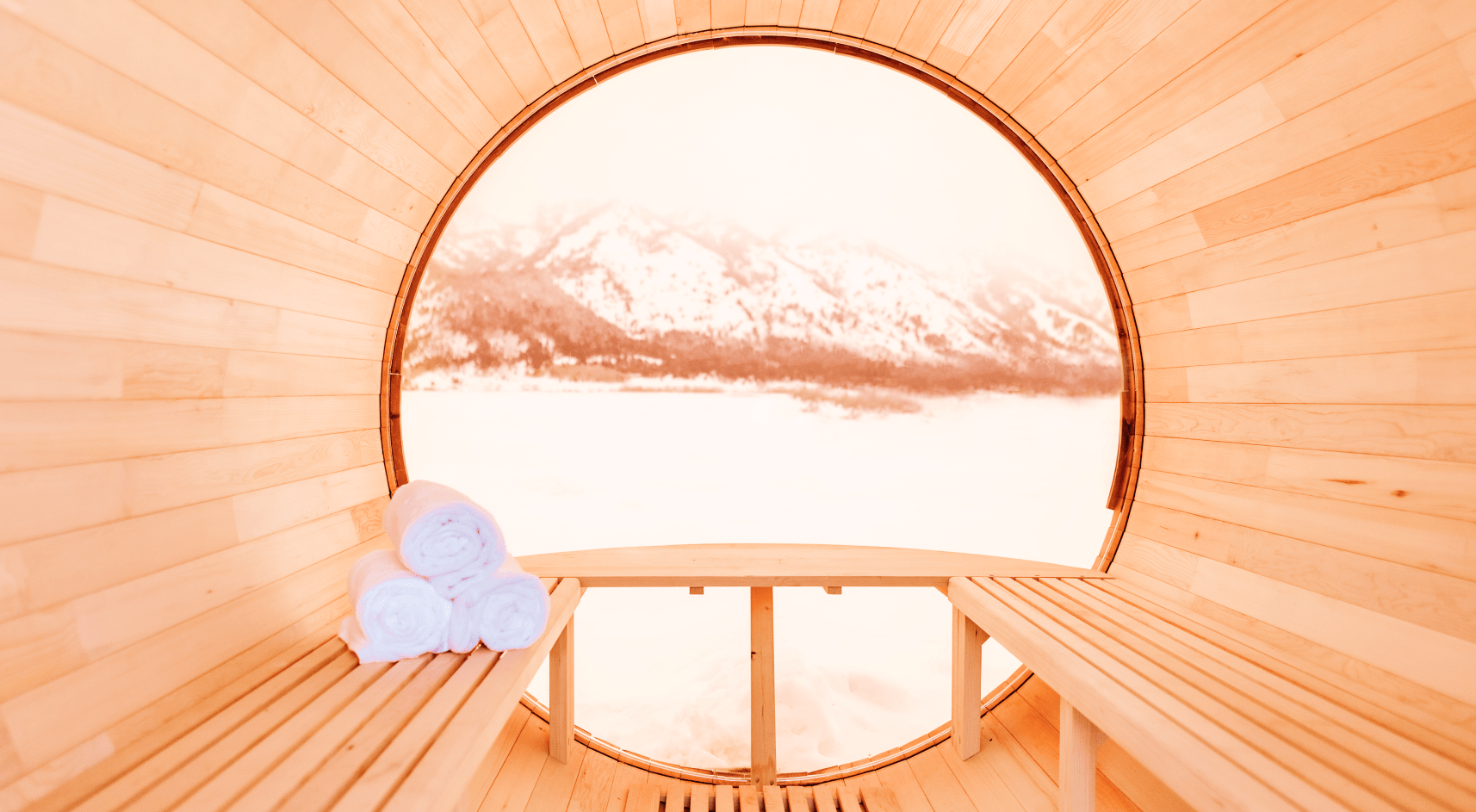 Teton Mountain range view from inside the sauna.